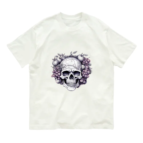 フルーツに囲まれたSKULL オーガニックコットンTシャツ