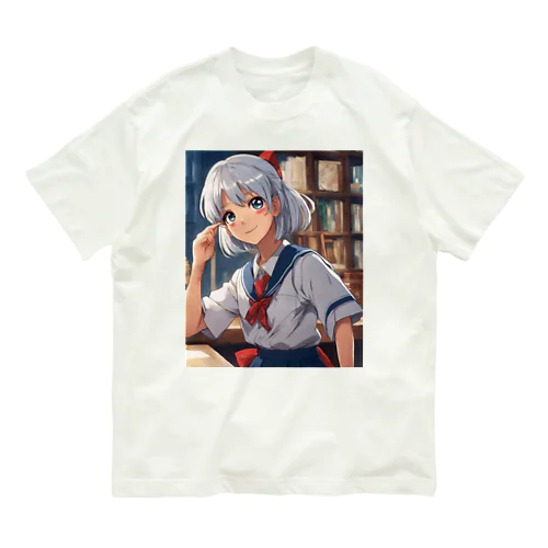 かわいい日本人制服学生 オーガニックコットンTシャツ