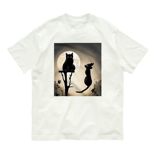 月夜が背景のクールな猫！ Organic Cotton T-Shirt