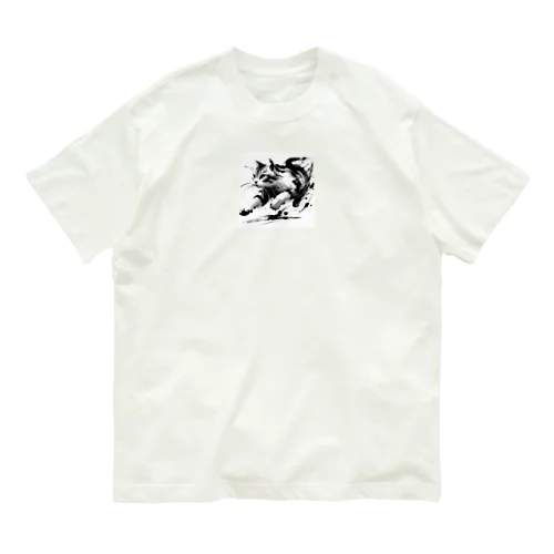 走る猫 オーガニックコットンTシャツ