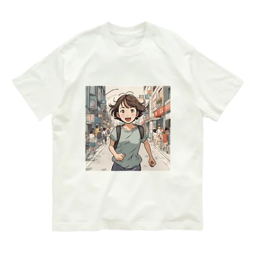 走る元気な女の子 オーガニックコットンTシャツ