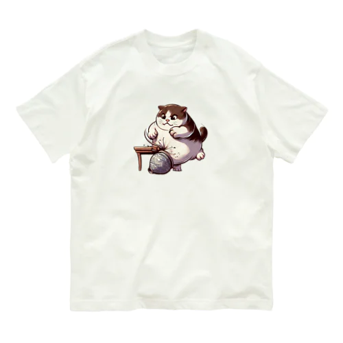 怒っている太った猫 オーガニックコットンTシャツ