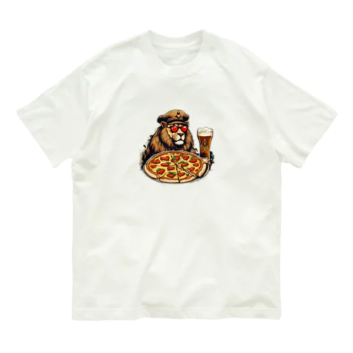 軍曹ライオンが愛するビールとピザ オーガニックコットンTシャツ