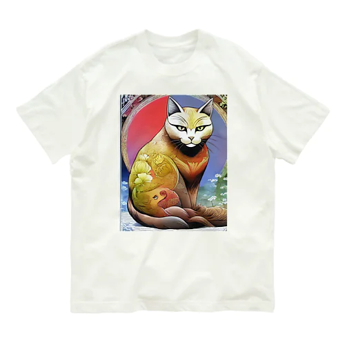 ねこあつめ 日本画風 可愛らしい猫たちのアートプリント Organic Cotton T-Shirt