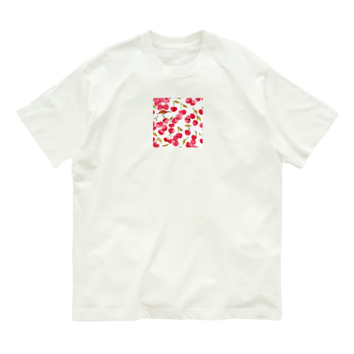 さくらんぼ柄 オーガニックコットンTシャツ