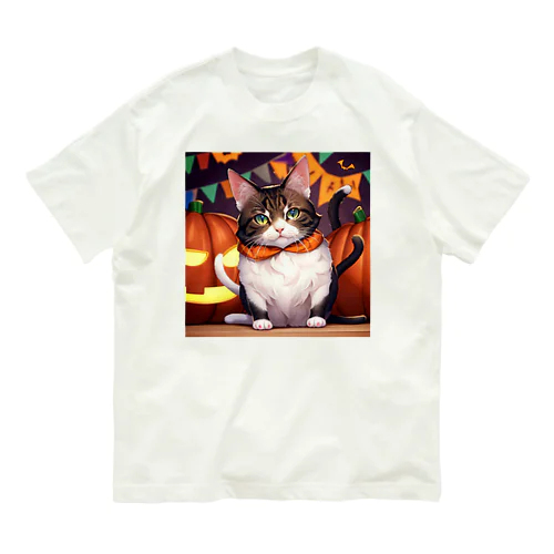 ハロウィンの猫 オーガニックコットンTシャツ