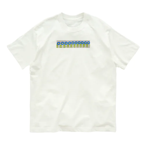 ブルーポップフラワー オーガニックコットンTシャツ