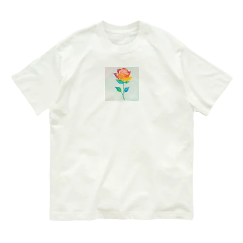 お絵描き風 レインボーローズ Organic Cotton T-Shirt