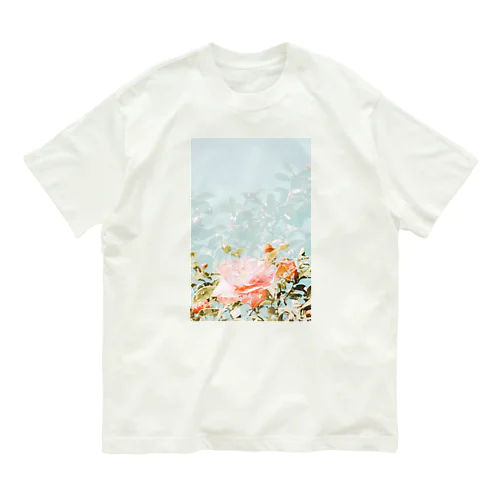 ピンクと白の花びら オーガニックコットンTシャツ