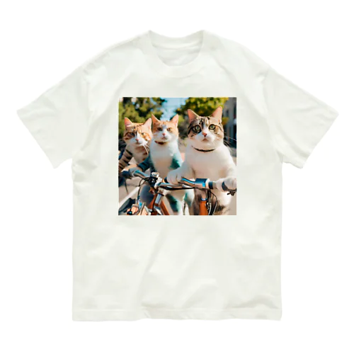 ねこねこサイクリング オーガニックコットンTシャツ