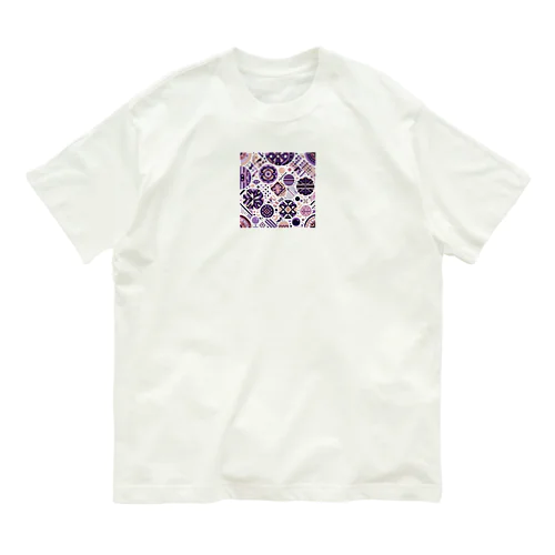 北欧風水玉模様（紫） オーガニックコットンTシャツ