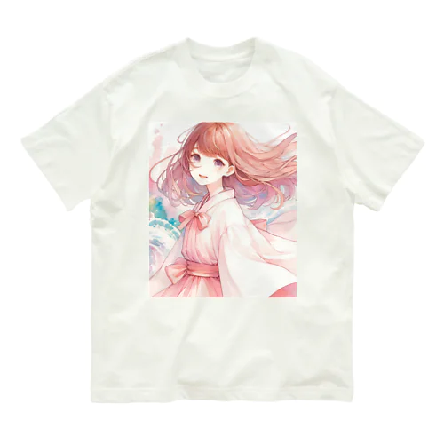 風になびく乙女 オーガニックコットンTシャツ