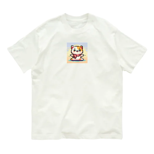 ドットヨガをする猫C オーガニックコットンTシャツ