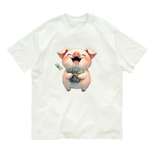 資本主義の豚「お金大好き」 Organic Cotton T-Shirt