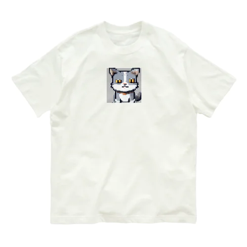 ドット絵ハイイロネコ オーガニックコットンTシャツ