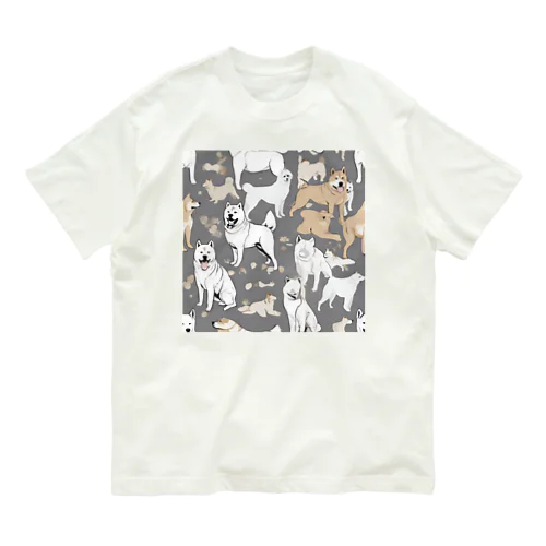 秋田犬３ オーガニックコットンTシャツ