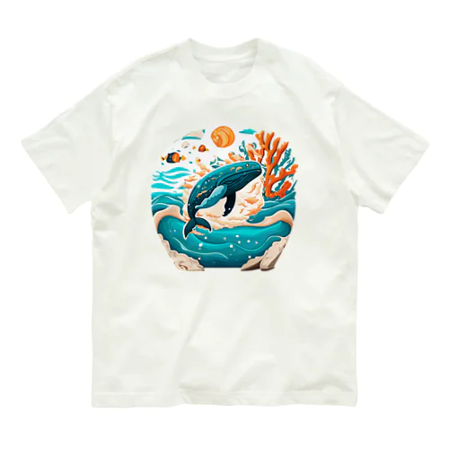 ダイナミックに飛ぶクジラちゃん Organic Cotton T-Shirt