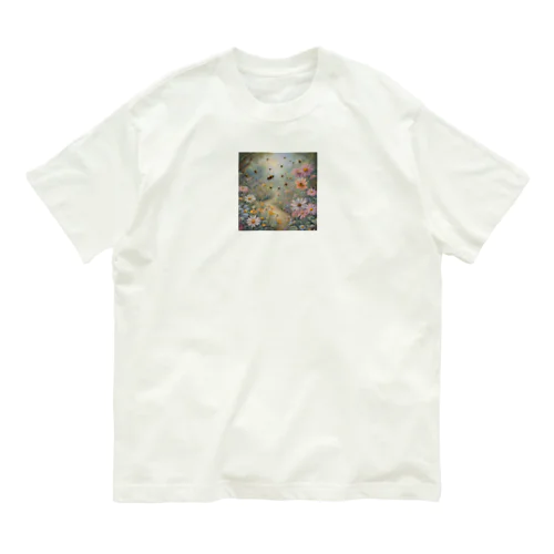 蜂と花のイラストグッズ オーガニックコットンTシャツ