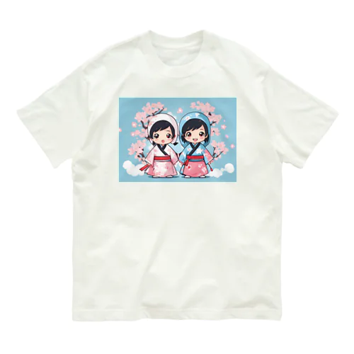 愛くるしい表情のキュートな子供忍者イラスト入り！ オーガニックコットンTシャツ