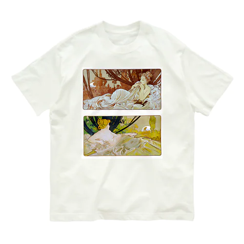 黄昏と曙 by Alfons Mucha オーガニックコットンTシャツ