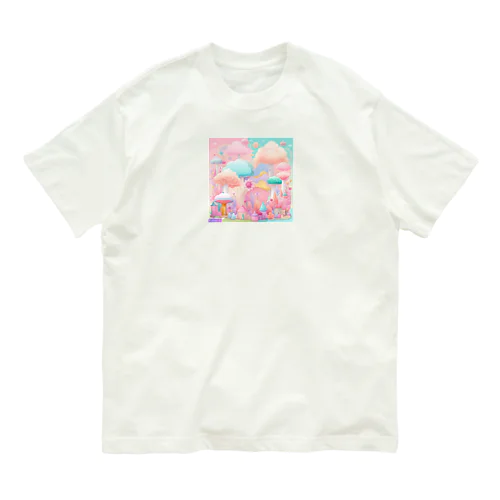 キノコのアート オーガニックコットンTシャツ