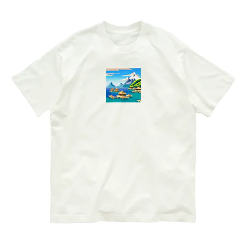ドット　ボラボラ島のオーバーウォーターバンガロー オーガニックコットンTシャツ