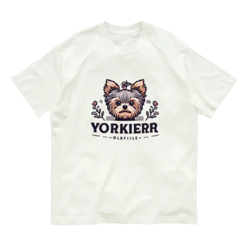 かわいいヨークシャテリアのロゴ入りグッズ オーガニックコットンTシャツ