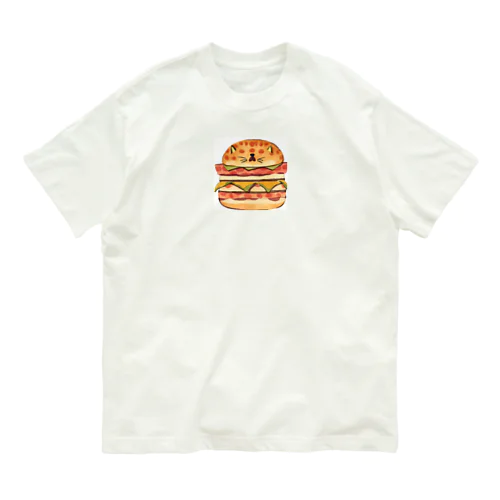 ハンバーガーねこ オーガニックコットンTシャツ