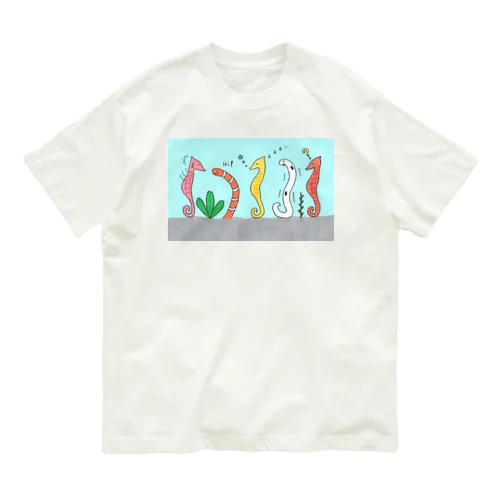 [森図鑑] 仲間に入れて（背景水色） Organic Cotton T-Shirt