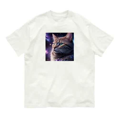 「星の囁き - 宇宙への猫の眺め」 Organic Cotton T-Shirt