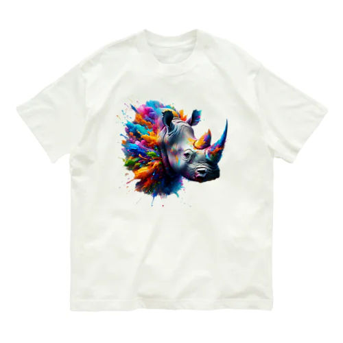 PAINT風Rhinoceros　 オーガニックコットンTシャツ