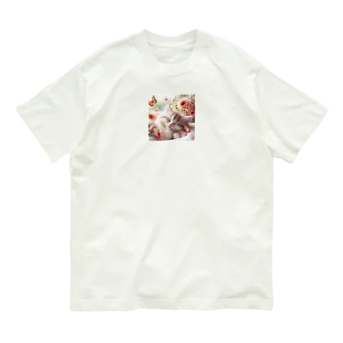 ファンタジーな眠り猫のイラスト オーガニックコットンTシャツ