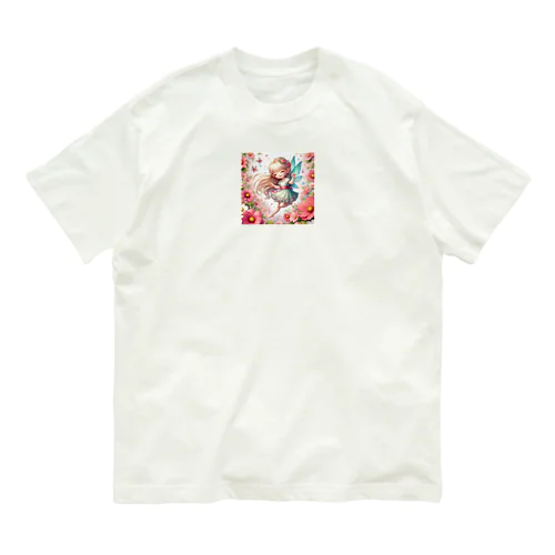 咲き誇る花🌼と可愛い妖精💞 オーガニックコットンTシャツ