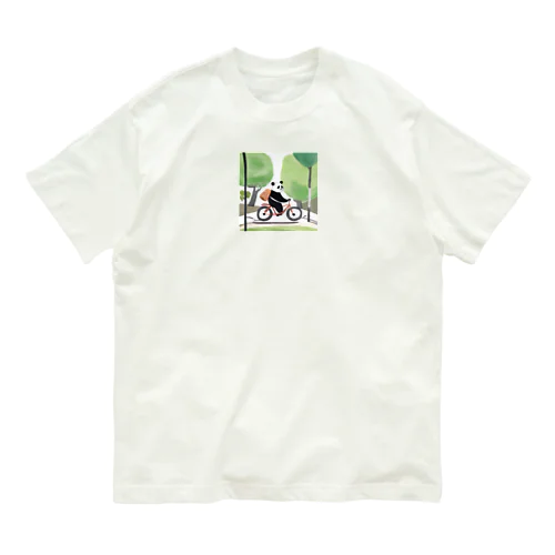 自転車パンダ オーガニックコットンTシャツ