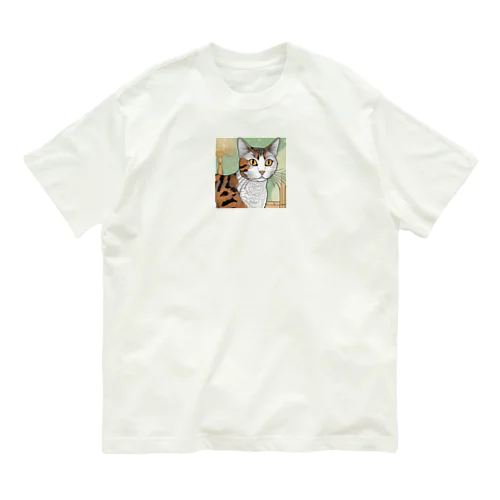 じっと見つめる猫 オーガニックコットンTシャツ