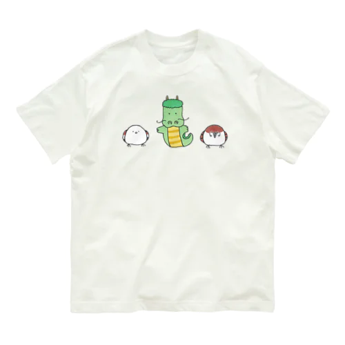 [森図鑑] 龍と雀とシマエナガ Organic Cotton T-Shirt