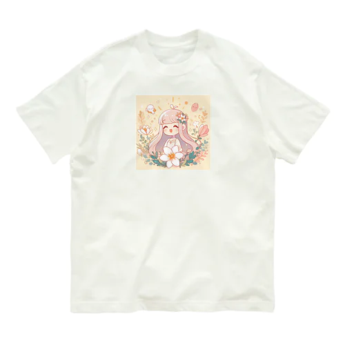 少女とお花🌸 オーガニックコットンTシャツ