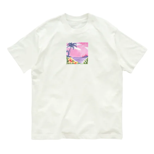 Hawaii　海とハイビスカス オーガニックコットンTシャツ