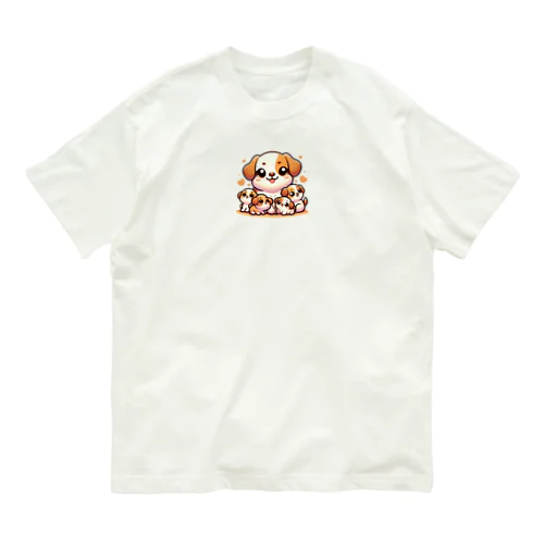 わんぱく子犬とやさしいママ オーガニックコットンTシャツ