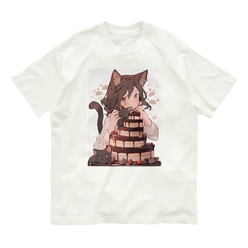 ネコちゃんとチョコレートケーキ オーガニックコットンTシャツ