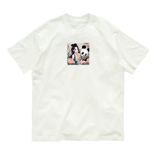 美女とパンダ オーガニックコットンTシャツ