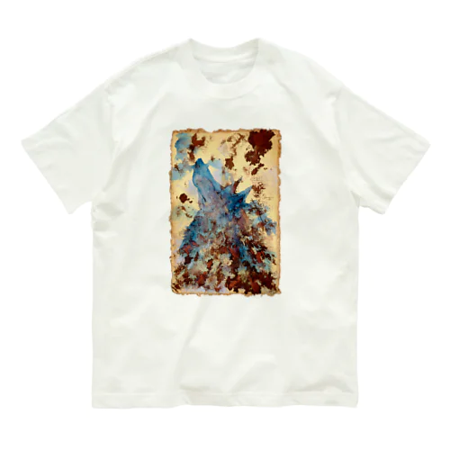 Watercolor wolf - carob & blue オーガニックコットンTシャツ