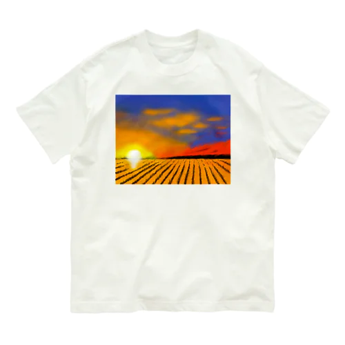 田んぼと夕焼け オーガニックコットンTシャツ