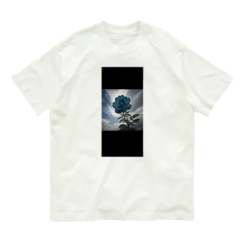 一輪の青い薔薇 オーガニックコットンTシャツ