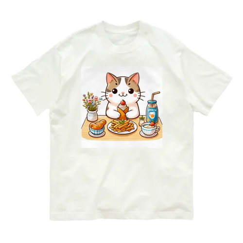 猫くんの豪華なカフェごはん♪ オーガニックコットンTシャツ