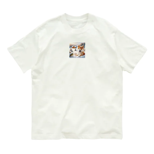 雪景色の柴犬モナコ オーガニックコットンTシャツ