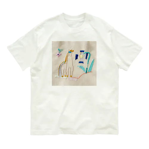 馬と青い花 オーガニックコットンTシャツ