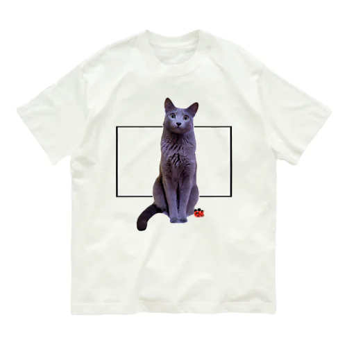 ロシアンブルー銀　「猫座り」 Tシャツ② オーガニックコットンTシャツ