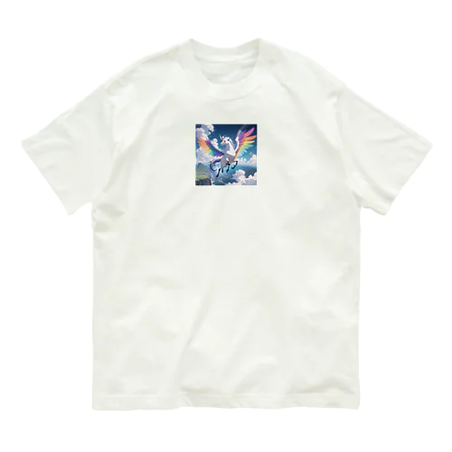 レインボーカラーの羽で空を飛ぶ夢見る子ペガサス Organic Cotton T-Shirt