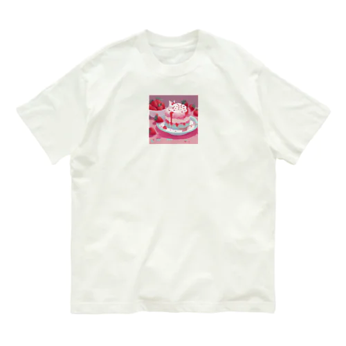 いちごケーキにネコ オーガニックコットンTシャツ